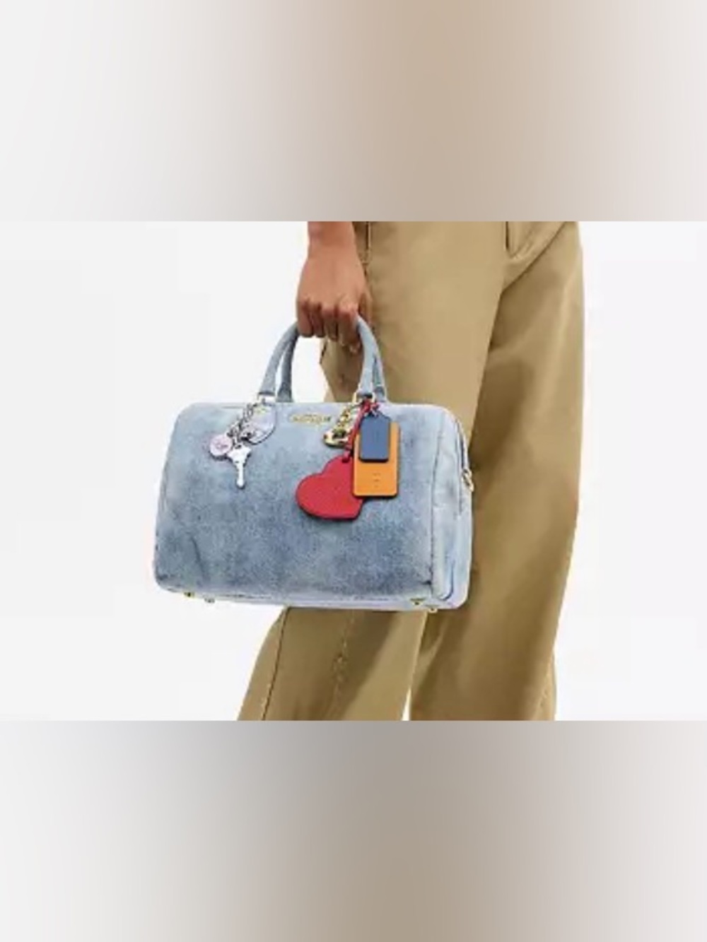 🆕 Coach Large Denim Rowan Bag with Strap & Charms 🩵✨💙 - Picture 9 of 10